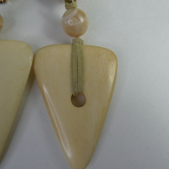 Boho Festival Dangle Non-Pierced Clip On Earrings Triangle Round Scrimshaw Twine - Picture 6 of 10